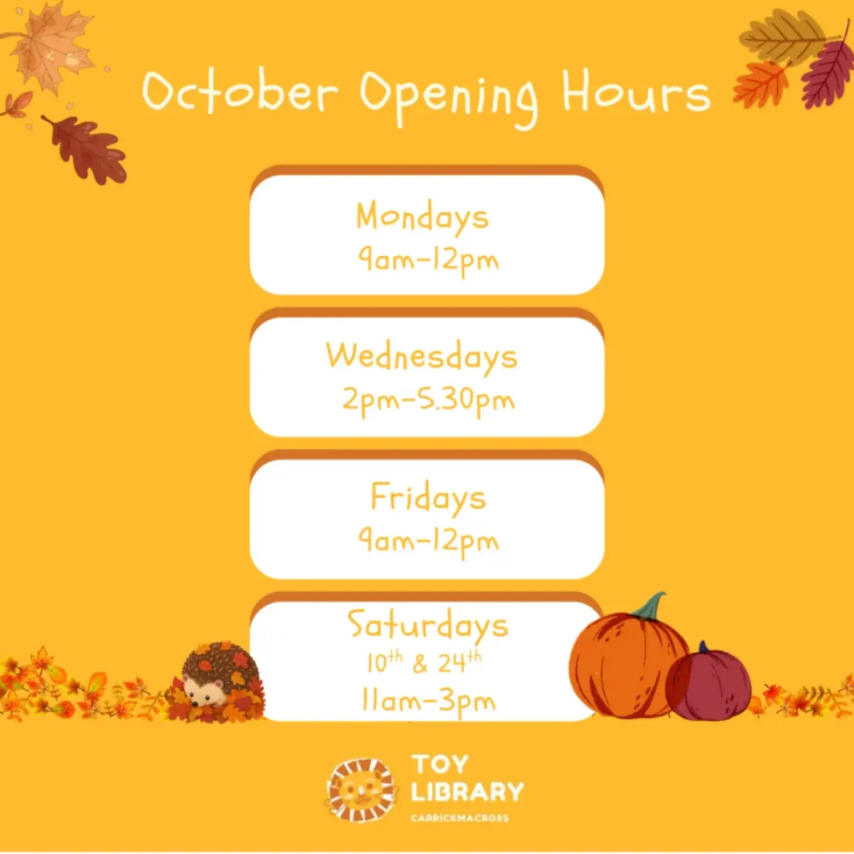 Carrickmacross Toy Library opening hours